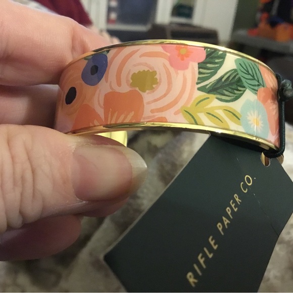 NWT Rifle Paper Co. Brass gold tone plated & enamel cuff - GARDEN PARTY design - Picture 5 of 7